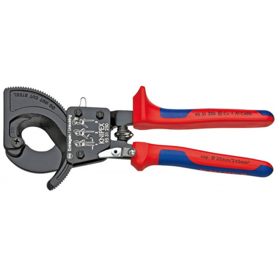 Kabeļu grieznes ar spēka mehānismu Cu + Al Ø32mm/240mm², Knipex