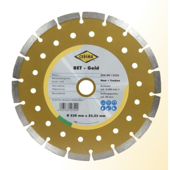 Dimanta griezējdisks Beton GOLD 230x2,4/22,23mm, Cedima