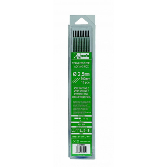 Metināšanas elektrodi Inox 2,5x300mm 10gab/pak, Telwin