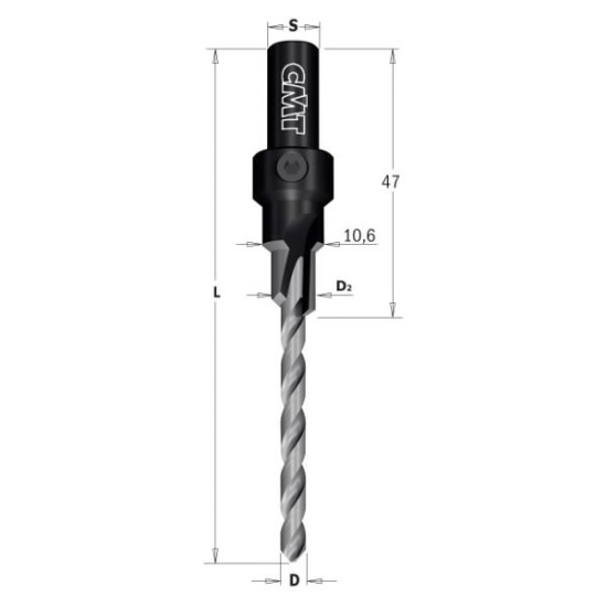 Regulējama pakāpjurbis BIT SP S=9 D=5/7.6/10.6 L=93.7 Z1 RH, CMT