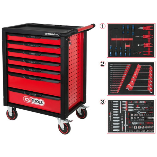 Instrumentu ratiņi RACINGline, 7 atvilktnes+ instr. 215 gab., KS Tools