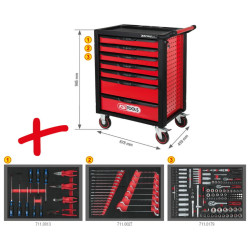 Instrumentu ratiņi RACINGline, 7 atvilktnes+ instr. 215 gab., KS Tools