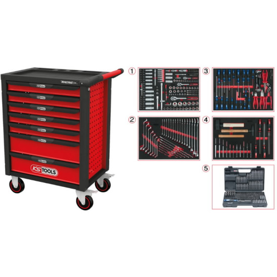 Instrumentu ratiņi RACINGline, 7 atvilktnes +515gab. kompl., KS Tools