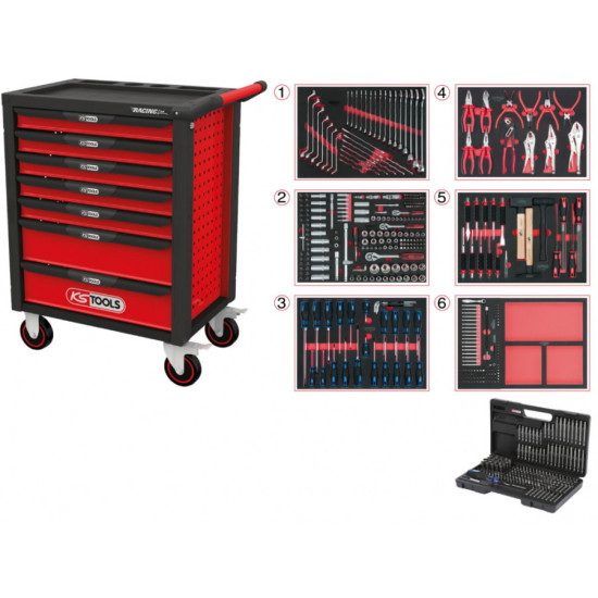 Instrumentu ratiņi RACINGline, 7 atvilktnes +598gab. kompl., KS Tools