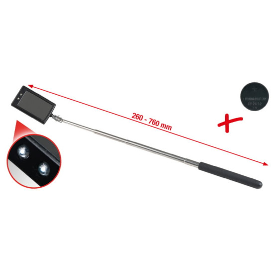 Teleskopisks spogulis ar LED gaismu 260-760mm, 50x80mm, KS Tools