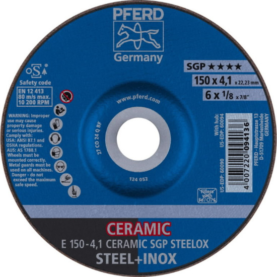 Slīpdisks SGP keramiskais Steelox 150x4,1mm, Pferd