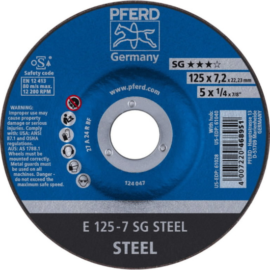 Metāla slīpdisks SG STEEL 125x7/22,23mm, Pferd