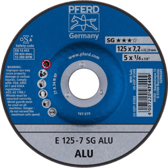 Slīpēšanas disks SG Alu 125x7,2mm, Pferd