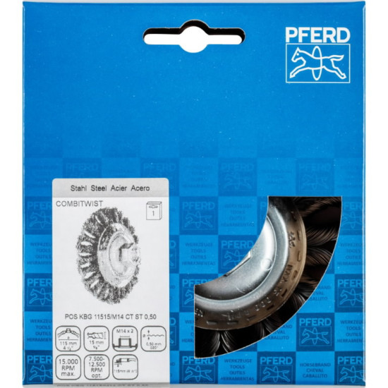 Koniskā drāšu birste KBG CT tērauda 115x15/M14 0,5mm, Pferd