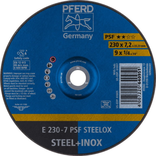 Slīpdisks PSF STEELOX 230x7mm, Pferd