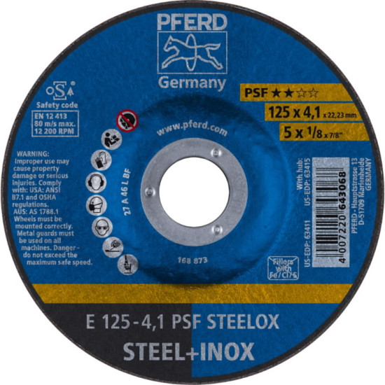 Slīpdisks PSF STEELOX 125x4,1/22,23mm, Pferd