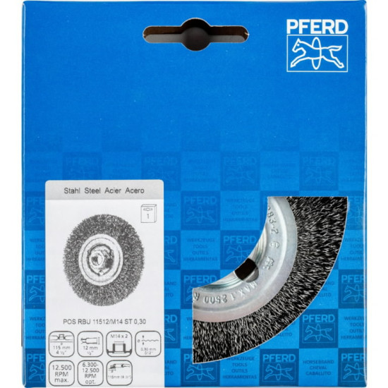 Diskveida drāšu birste RBU Tērauda 115x12/M14mm 0,3mm, Pferd