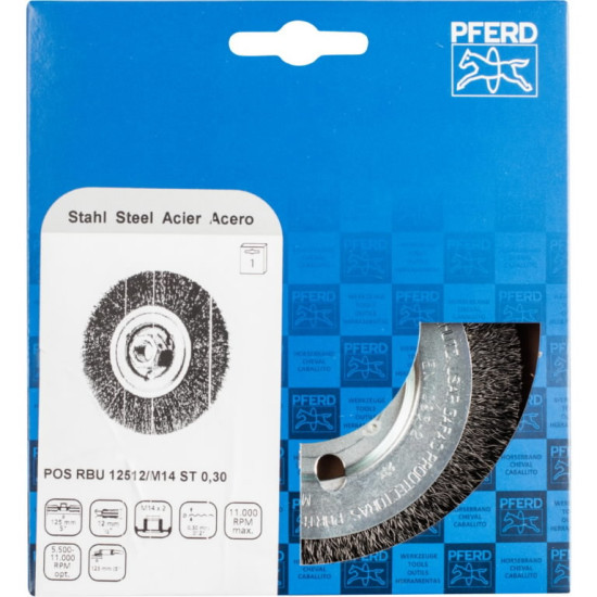Diskveida drāšu birste RBU Tērauda 125x12/M14mm 0,3mm, Pferd