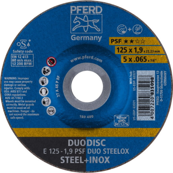 Griezējdisks un slīpdisks PSF DUO Steelox 125x1,9mm, Pferd