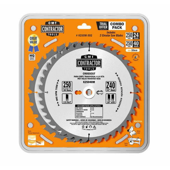 Zāģripu komplekts, 3gab. 160x2,2/20mm Z24/40 15°/10°, CMT