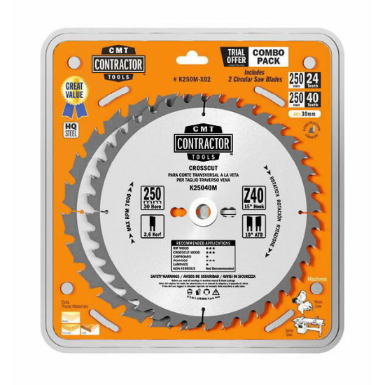 Zāģripu komplekts, 2gab. 250x2,6/30mm Z24/40, CMT