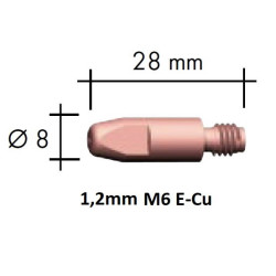 Kontaktdīze E-Cu M6x28x8 - 1,2mm, Binzel
