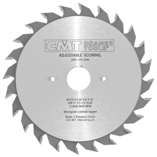 Adjustable scoring blade HW Xtreme 120x2,8-3,6x20mm Z12+12 a 120x2,8-3,6x20mm Z12+12 a=12° b=FLAT, CMT