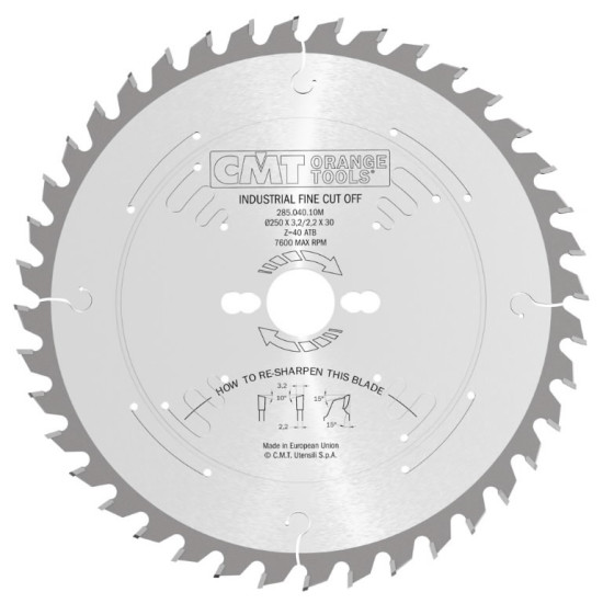 Zāģripa kokam 250x3,2/2,2x30 Z40 a=15° b=10° ATB, CMT