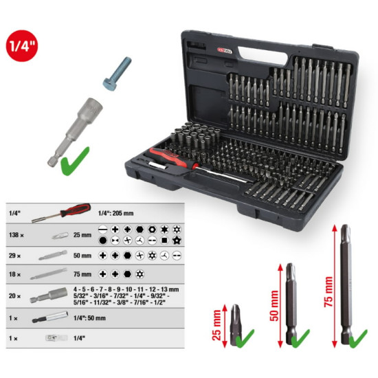 Uzgaļu komplekts, 208 gab. 208-osaline, KS Tools