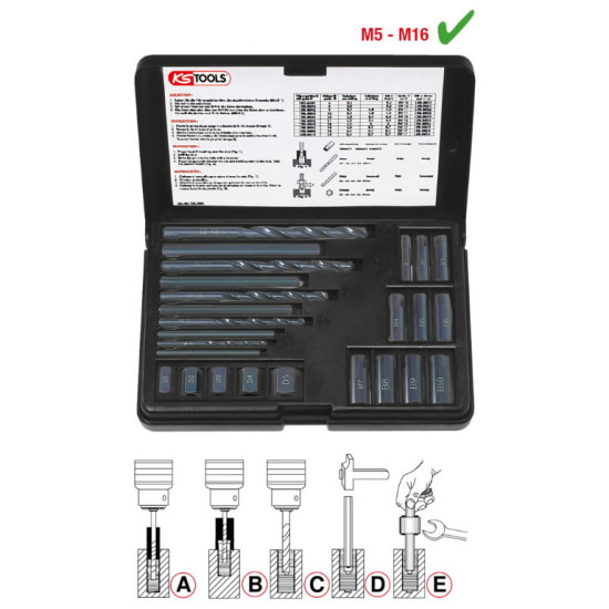 Bojātu skrūvju izņēmēja komplekts M5-M16, 25 gab., KS Tools