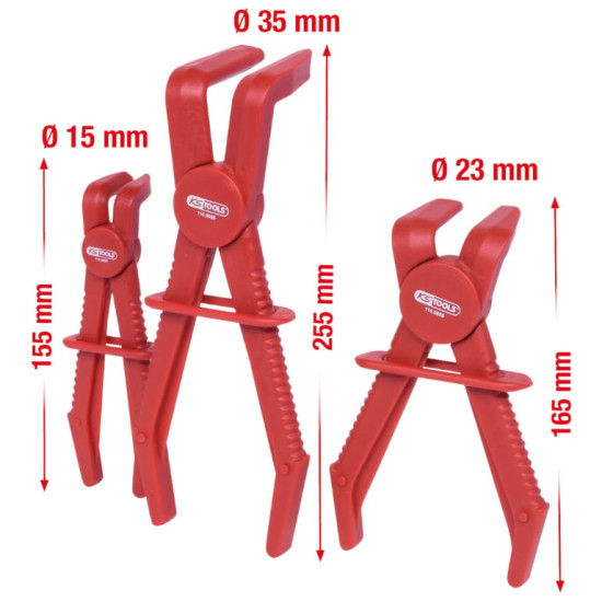 Šļūtenes presēšanas knaibļu komplekts 90°, 3 gab., KS Tools