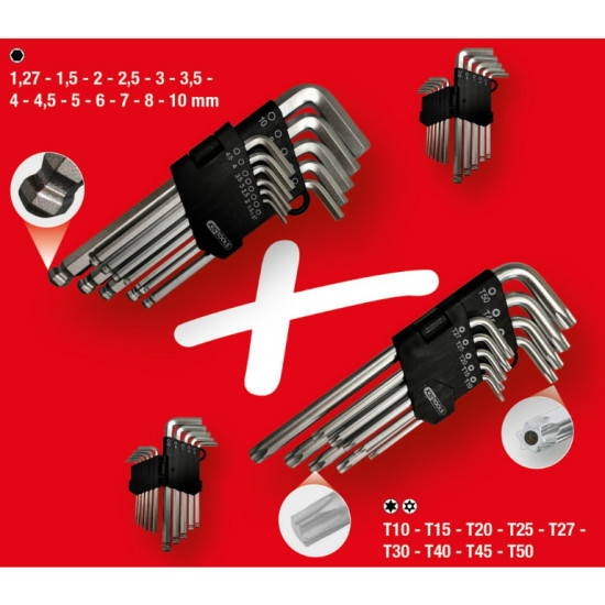 L-Hex and L-Torx wrench set, 22pcs 22 osa, KS Tools