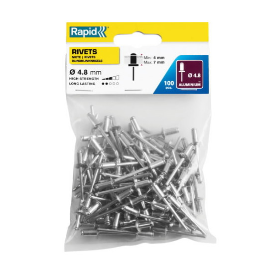 Standarta kniedes Al 4,8x10mm, 100 gab., Rapid