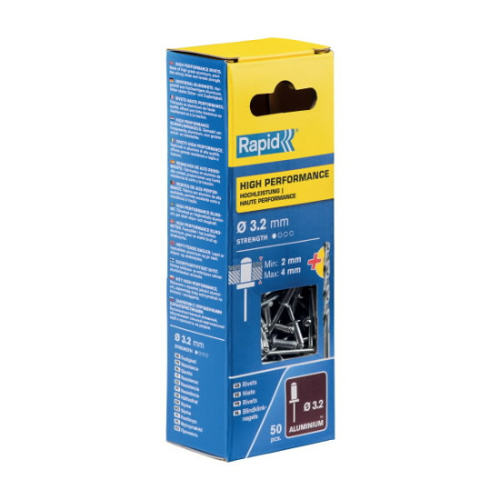 Kniedes Al 3,2x8mm, 50 gab. + Drill C, Rapid