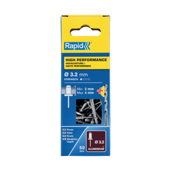 Kniedes Al 3,2x8mm, 50 gab. + Drill C, Rapid