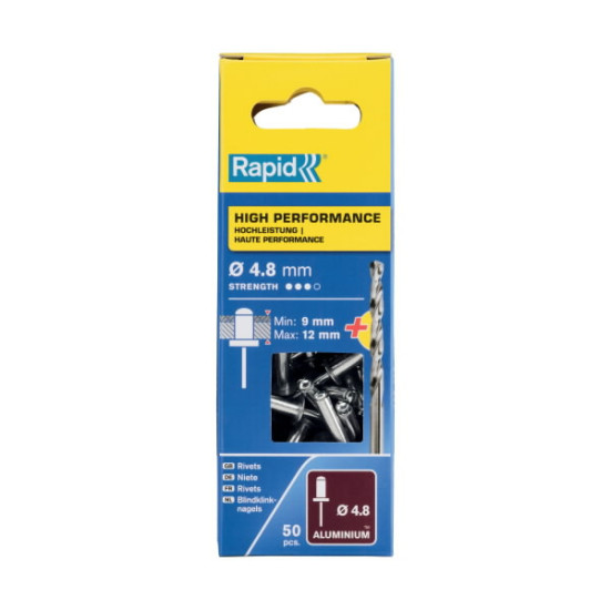 Alumīnija kniedes Al 4,8x16mm 50gab.+urbis komplektā, Rapid