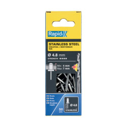 Nerūsējošā tērauda kniedes 4,8x10mm 50gab.+urbis komplektā, Rapid