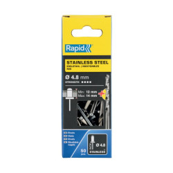 stainless steel rivets 4,8x18mm 50pcs + Drill C, Rapid
