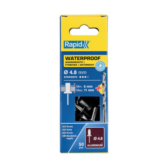 waterproof rivets 4,8x14mm 50gab.+urbis komplektā, Rapid