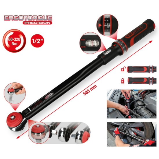 Momentatslēga ERGOTORQUEprecision 1/2" 60-320Nm, KS Tools