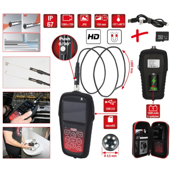 Inspekcijas kamera HD 4.5 mm 0° and 90° kameras, KS Tools