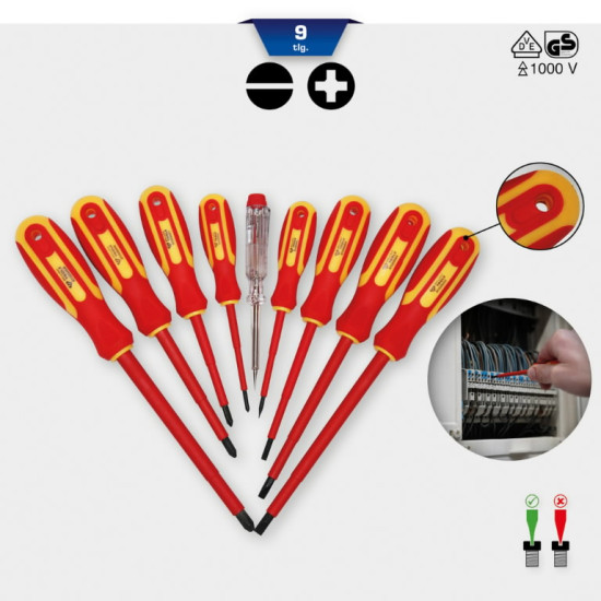 Skrūvgriežu komplekts VDE, 9 gab., SL/PH 9 osa, Brilliant Tools
