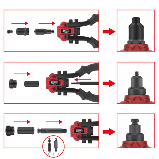 3 in 1 riveting tool set, 15 pcs, KS Tools