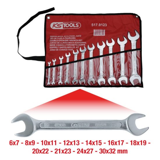 Radziņatslēgu komplekts 6x7-30x32 mm, 11 gab., KS Tools