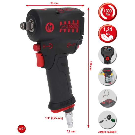 Pneimatiskā triecienatslēga 1/2" MONSTER Mini 1390 Nm, KS Tools