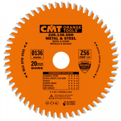 Sawblade for metal Industrail HW 136 136x1,5/1,2x20(+10) a= 136x1,5/1,2x20(+10) Z56 a=0° b=8° FWF, CMT