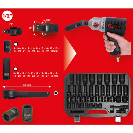 Triecienmuciņu komplekts 1/2´´, garās un īsās, 9-30mm 40pcs, KS Tools