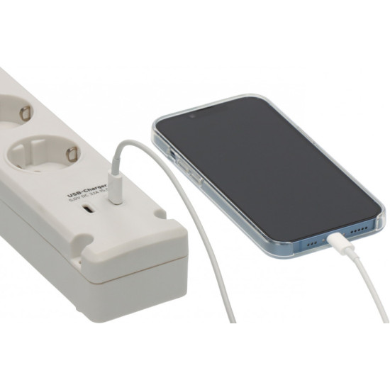 Bremounta pagarinātājs ar 2× USB-C, 5 kontaktligzdas, slēdzis, 3 m kabelis, balts, Brennenstuhl