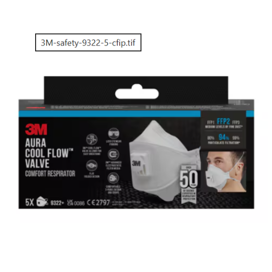 Respirators ar vārstu 9322 Aura+, retail pack FFP2, 3M