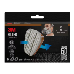 Filter Cartridge 6055, A2 Organic Vapours, 1 Pair/Pack, 3M