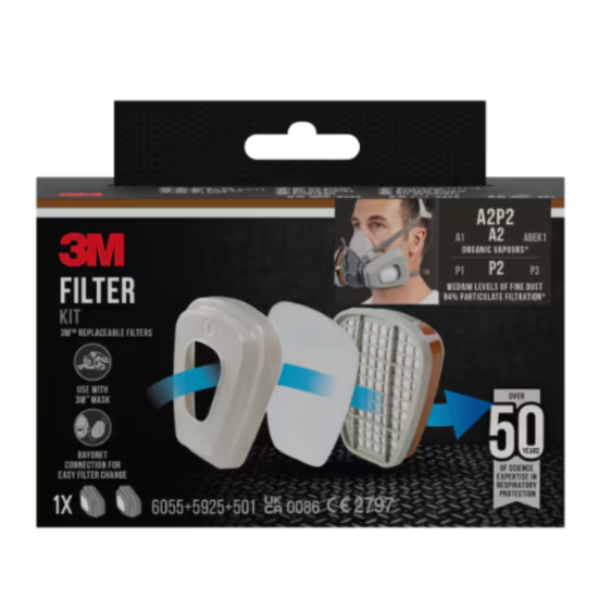 Filter Kit 6002-1, A2P2 Organic Vapours (2x6055, 2x5925, 2x501), 3M