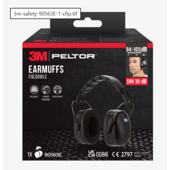 Earmuffs Foldable Headband 90563E, SNR value 30 dB, black, 3M