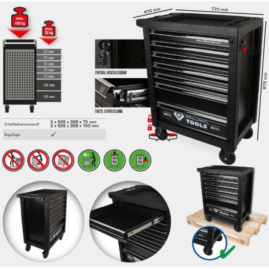 Tool cabinet with 7 drawers, empty, black, Brilliant Tools