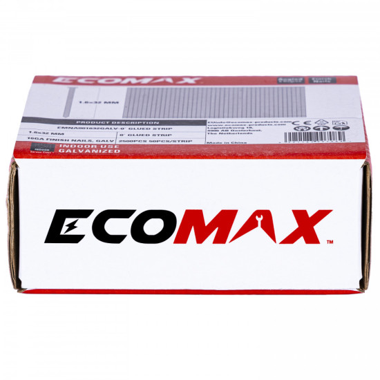 Finish nails 0´, 16GA, electrogalvanized, glued strip, 2500 pcs/pack 32x1,6 mm, Ecomax