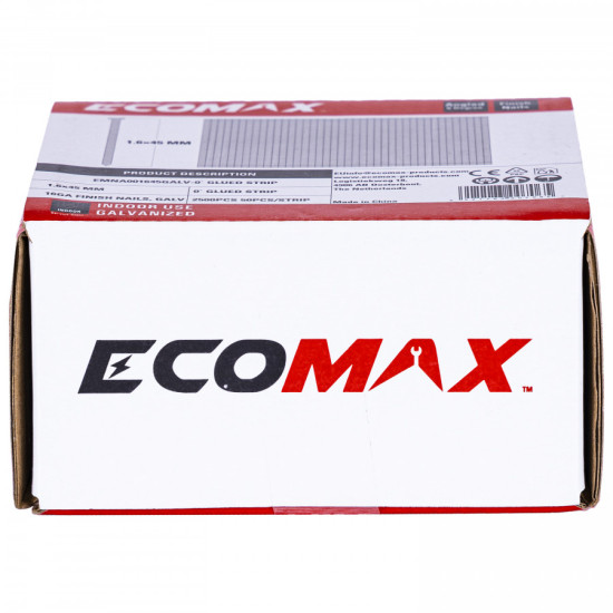 Finish nails 0´, 16GA, electrogalvanized, glued strip, 2500 pcs/pack 45x1,6 mm, Ecomax